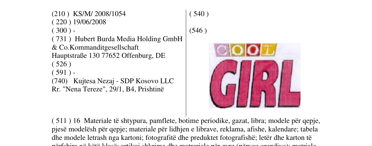 Zëri i markës GIRL - COOL në buletin