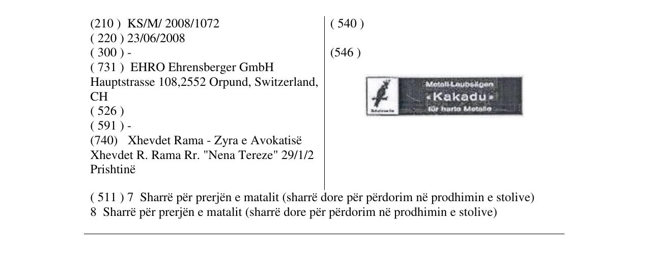 Zëri i markës Metall-Laubsagen Kakadu fur harte Metalle në buletin