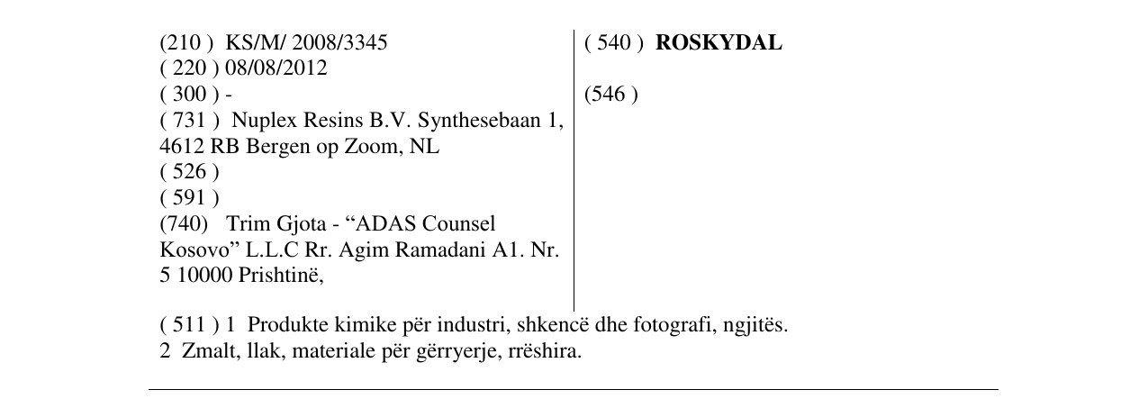 Zëri i markës ROSKYDAL në buletin
