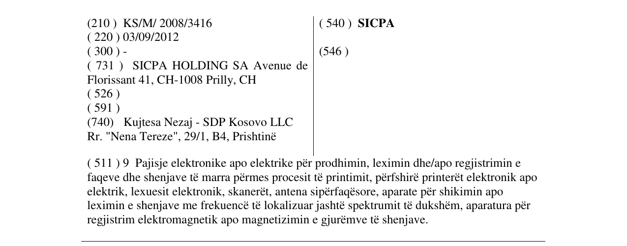Zëri i markës SICPA në buletin