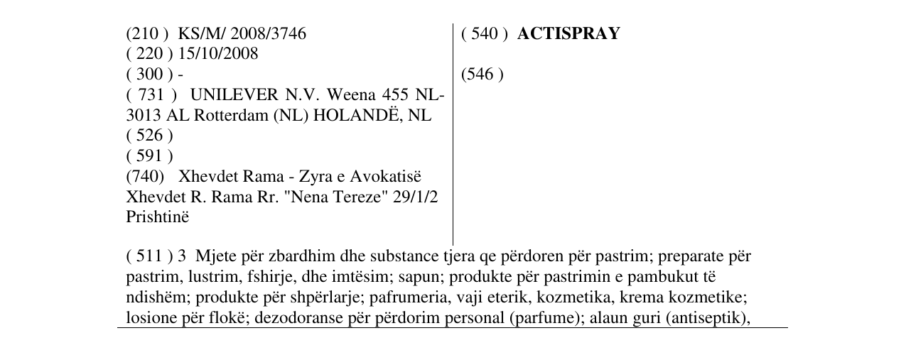 Zëri i markës ACTISPRAY në buletin