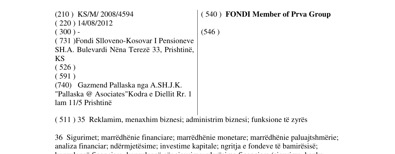 Zëri i markës FONDI Member of Prva Group në buletin