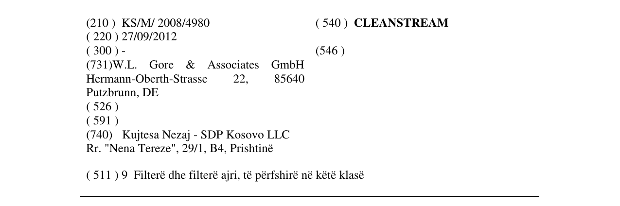 Zëri i markës CLEANSTREAM në buletin