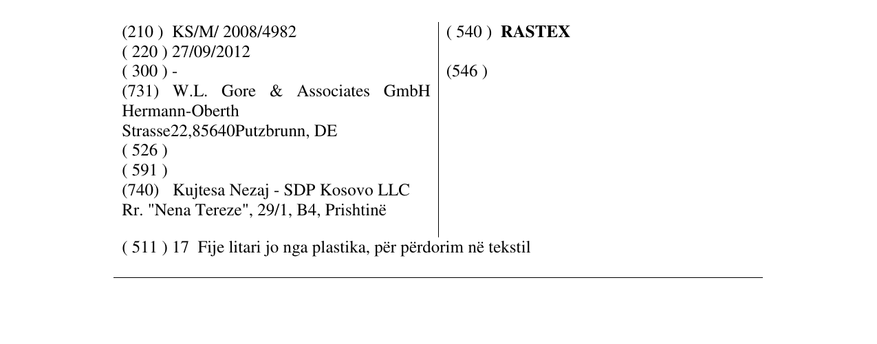 Zëri i markës RASTEX në buletin