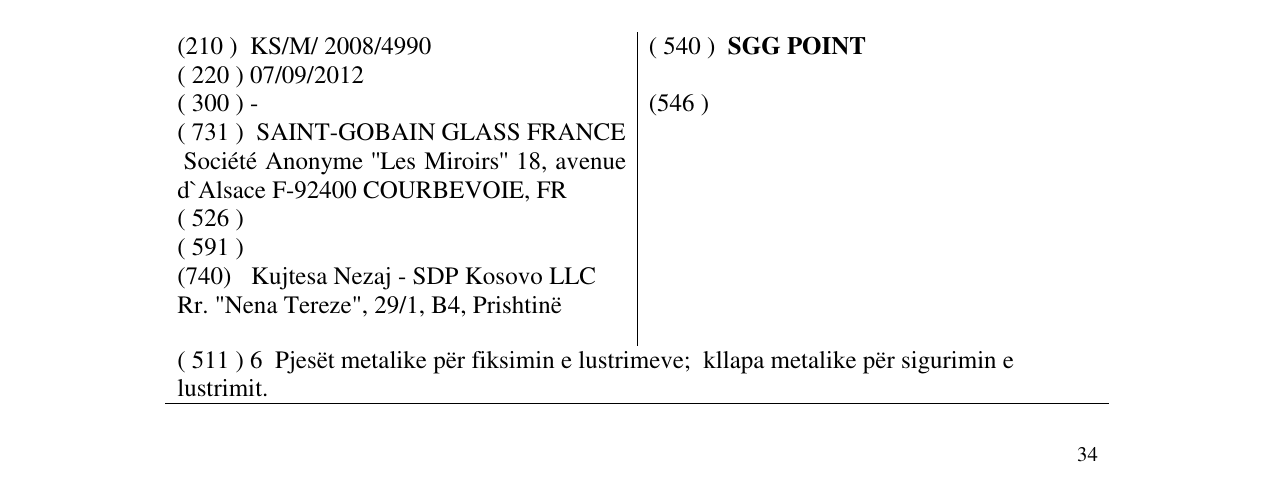 Zëri i markës SGG POINT në buletin