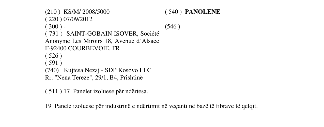 Zëri i markës PANOLENE në buletin
