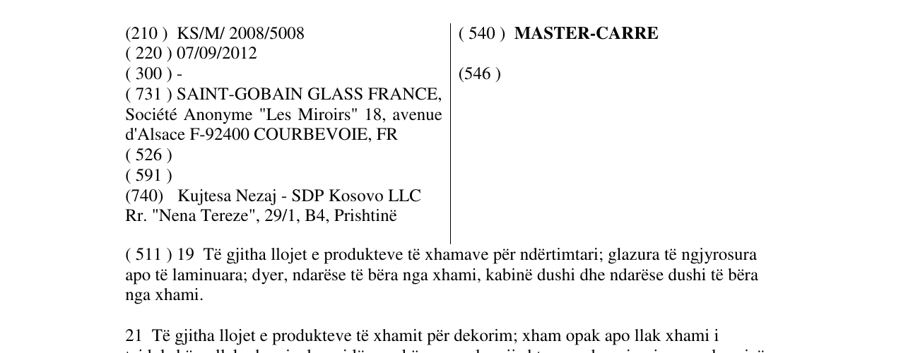 Zëri i markës MASTER-CARRE në buletin