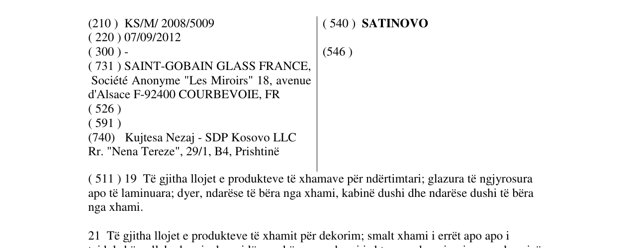 Zëri i markës SATINOVO në buletin