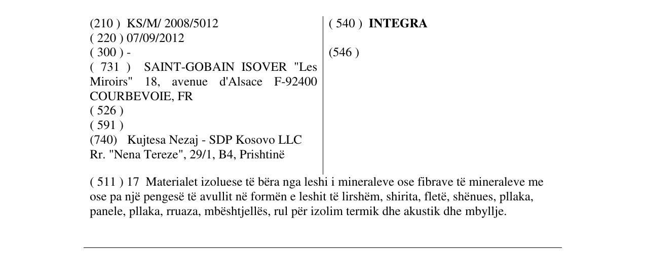 Zëri i markës INTEGRA në buletin