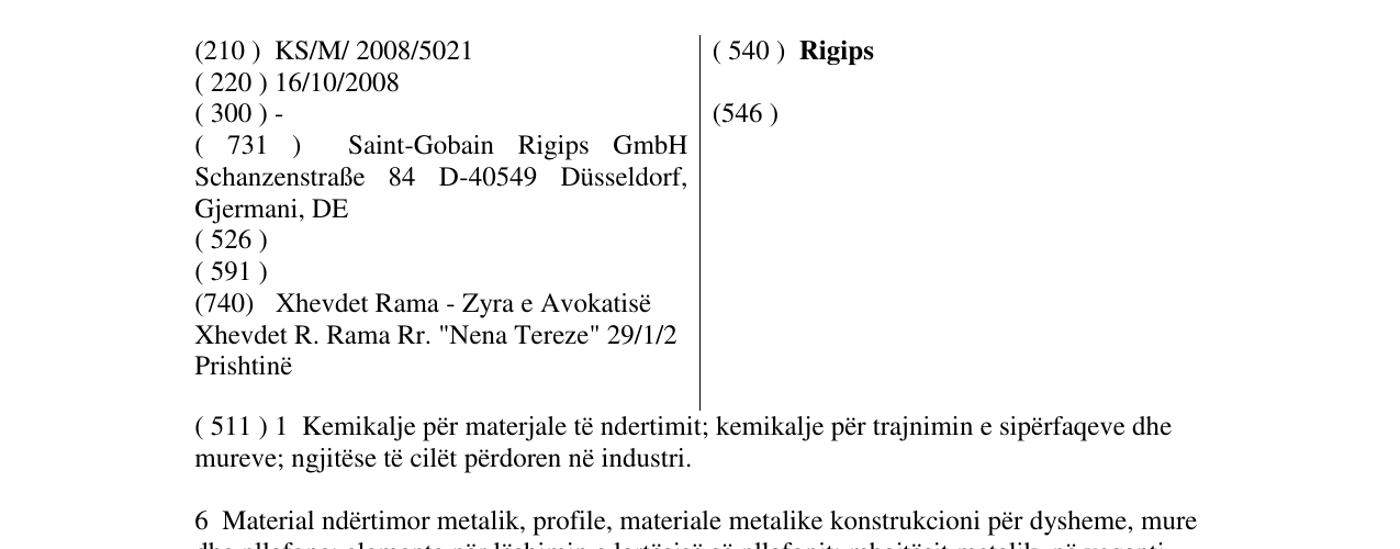 Zëri i markës Rigips në buletin