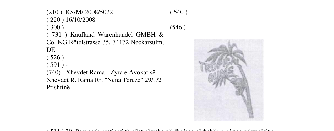 Zëri i markës TROPICAL GUMS në buletin