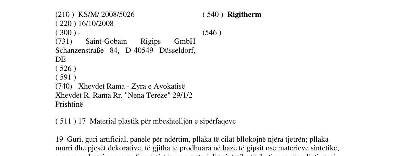 Zëri i markës Rigitherm në buletin