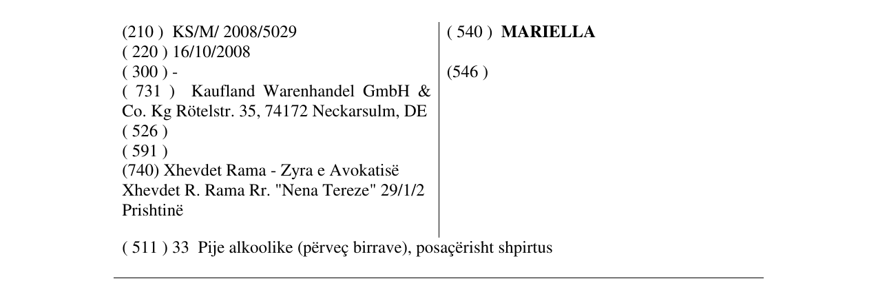 Zëri i markës MARIELLA në buletin
