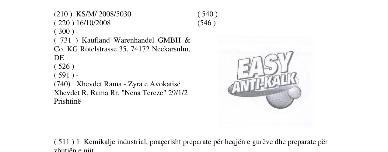 Zëri i markës EASY ANTI-KALK në buletin