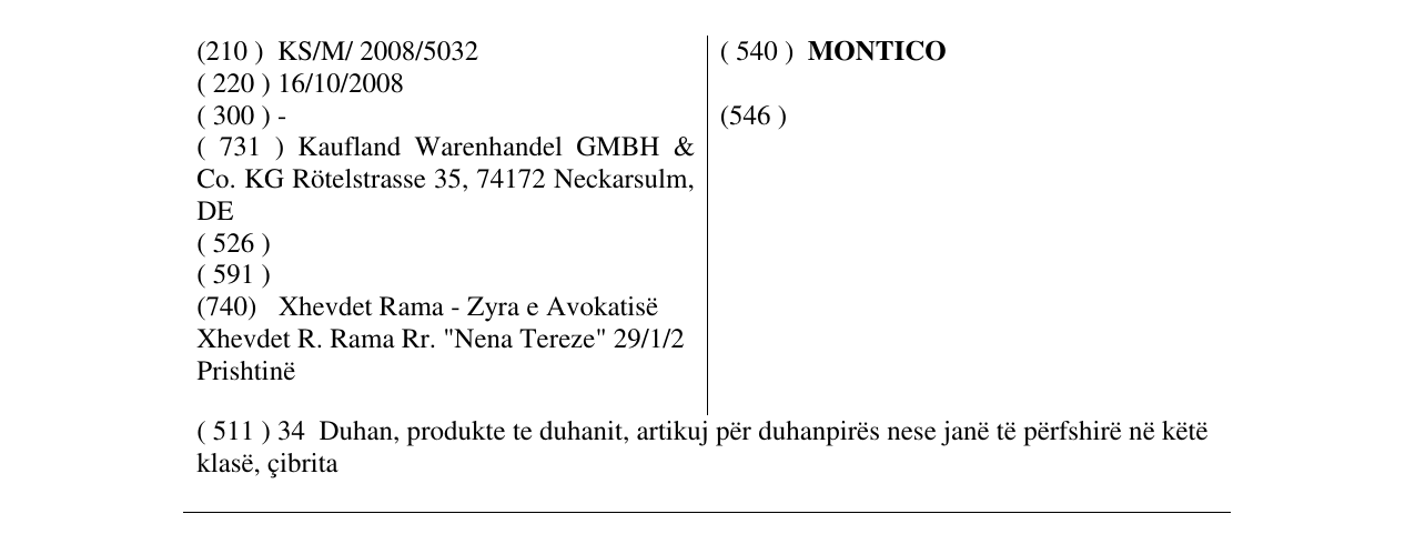 Zëri i markës MONTICO në buletin
