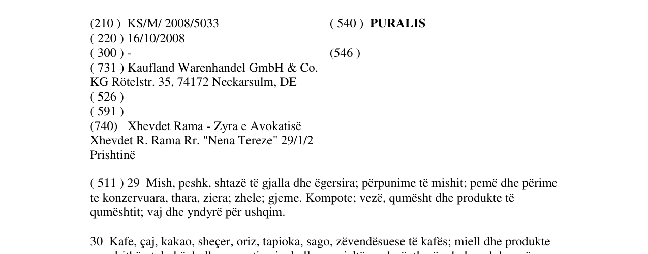 Zëri i markës PURALIS në buletin