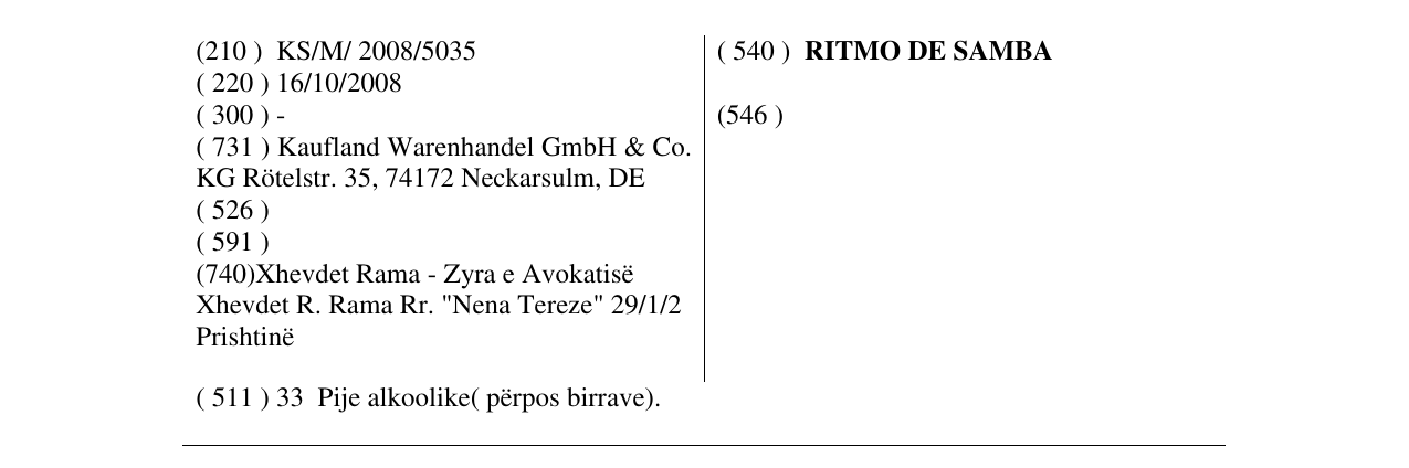 Zëri i markës RITMO DE SAMBA në buletin
