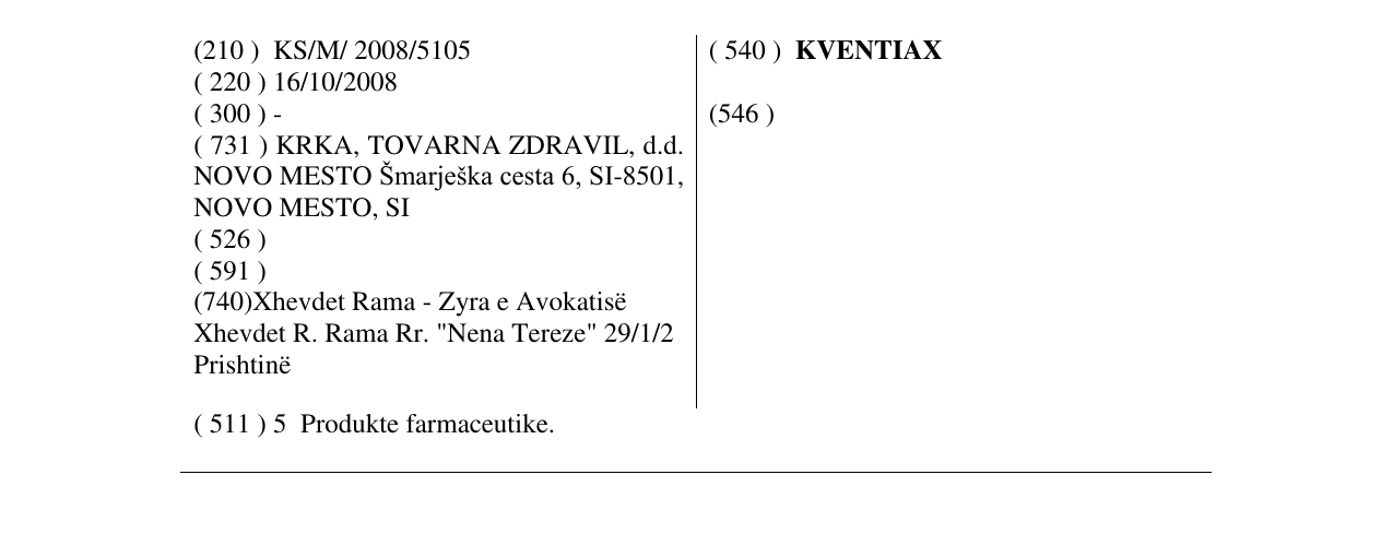 Zëri i markës KVENTIAX në buletin
