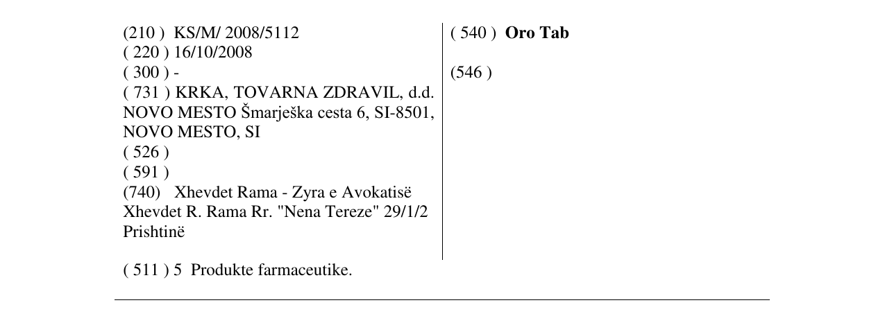 Zëri i markës Oro Tab në buletin