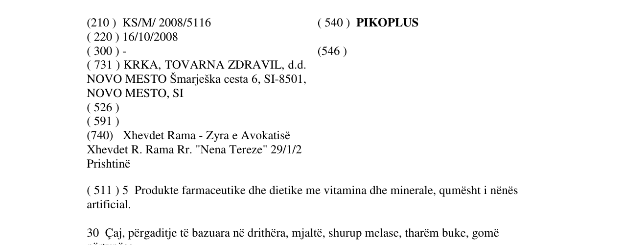 Zëri i markës PIKOPLUS në buletin