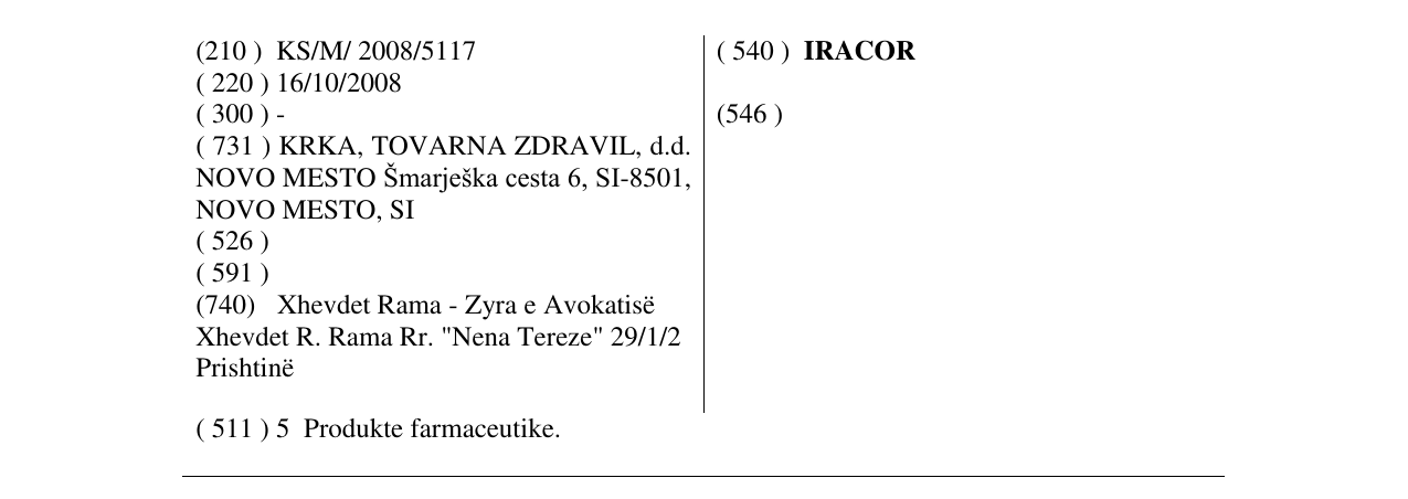 Zëri i markës IRACOR në buletin