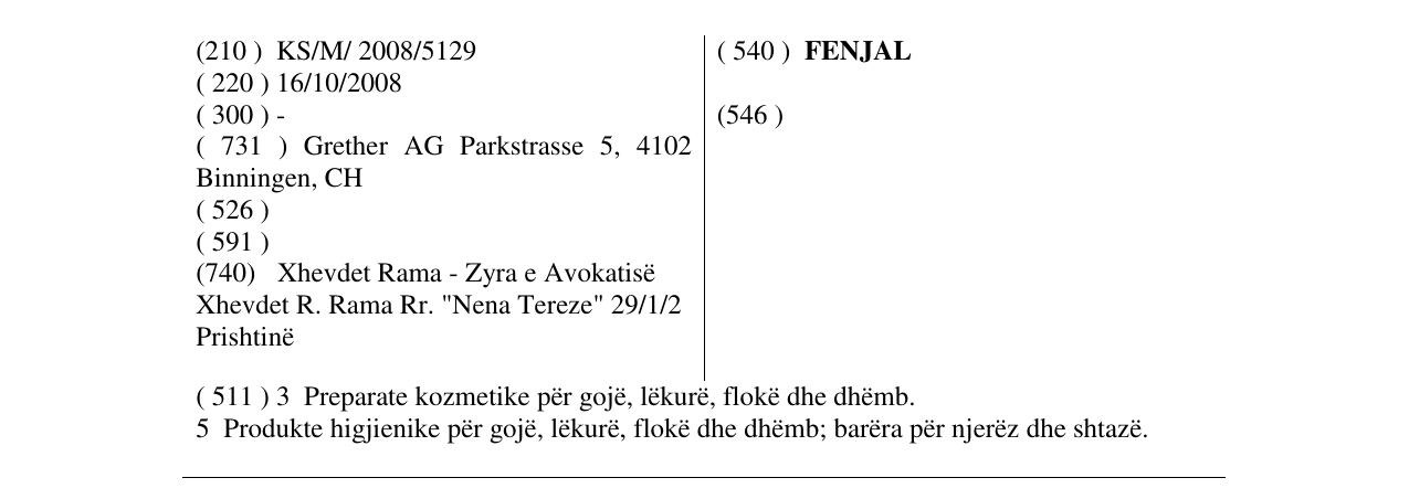 Zëri i markës FENJAL në buletin