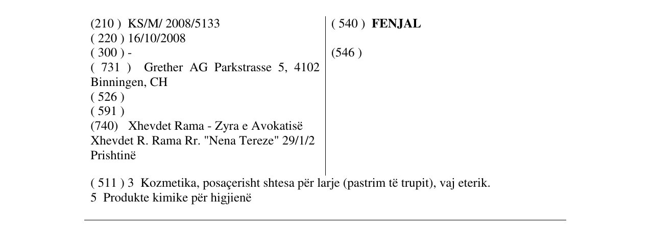Zëri i markës FENJAL në buletin