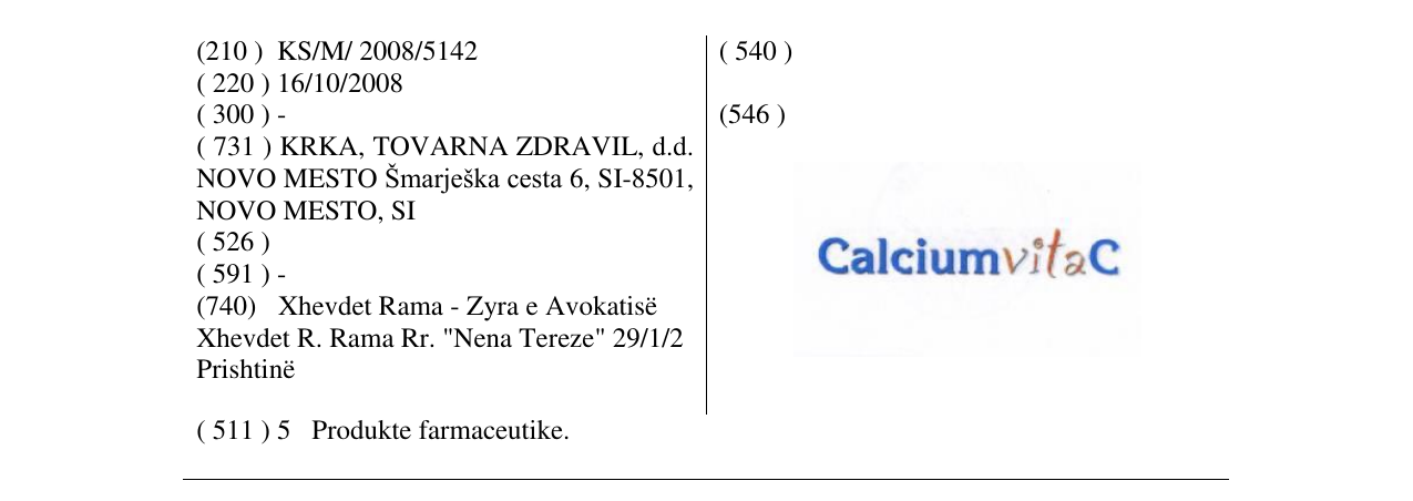 Zëri i markës Calcium vita C në buletin