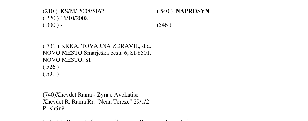 Zëri i markës NAPROSYN në buletin