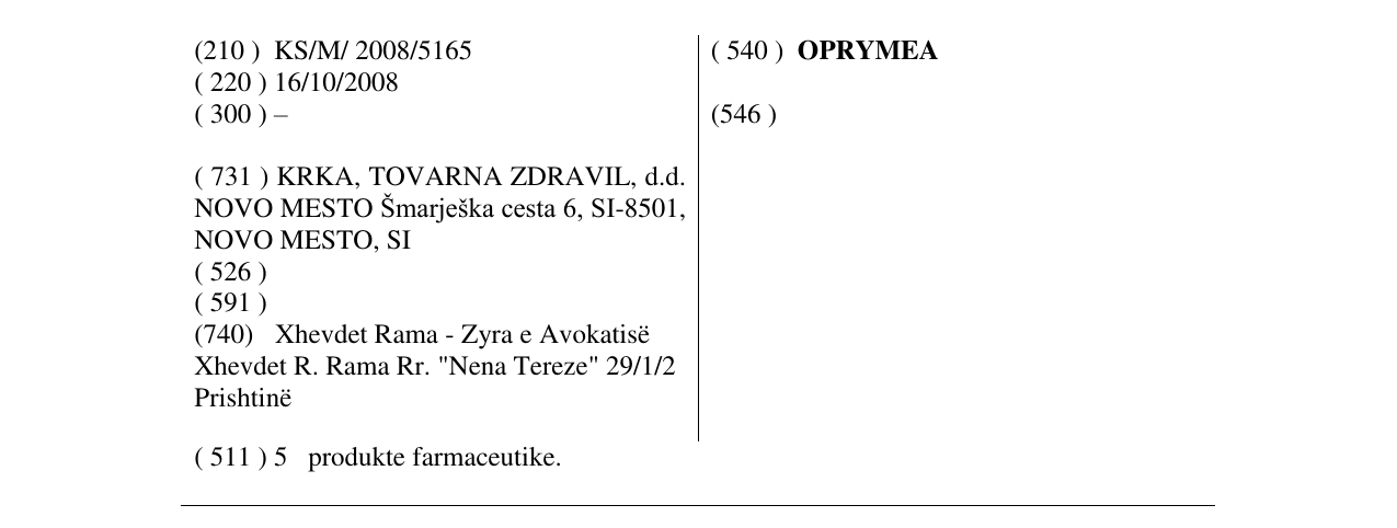 Zëri i markës OPRYMEA në buletin