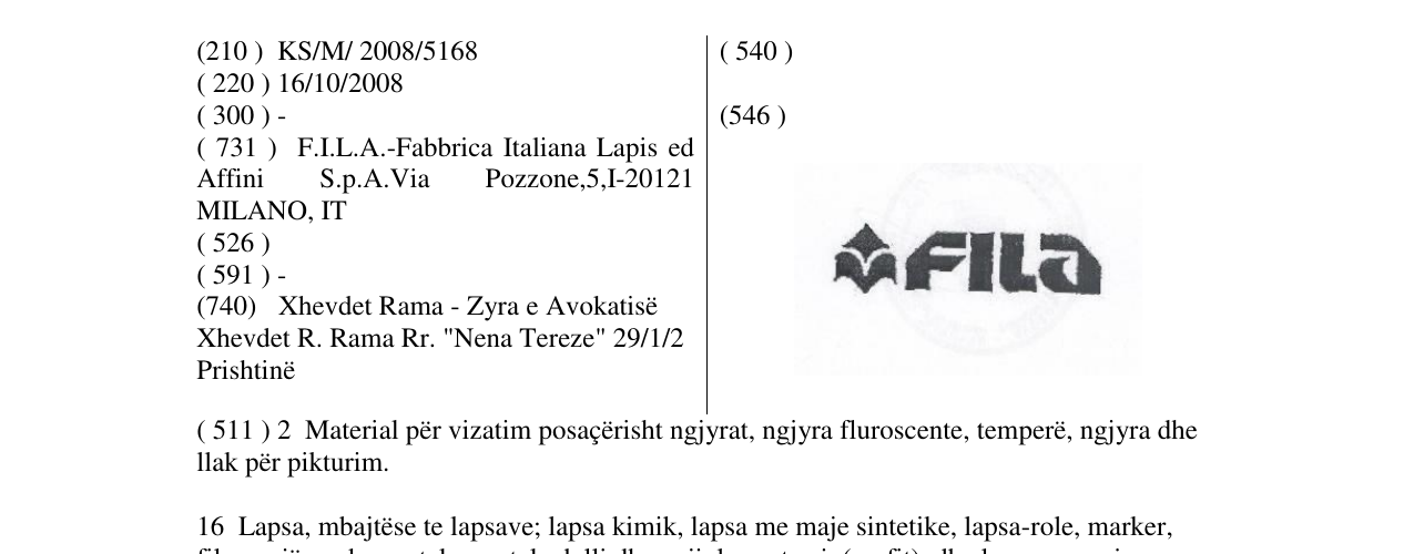 Zëri i markës FILA në buletin