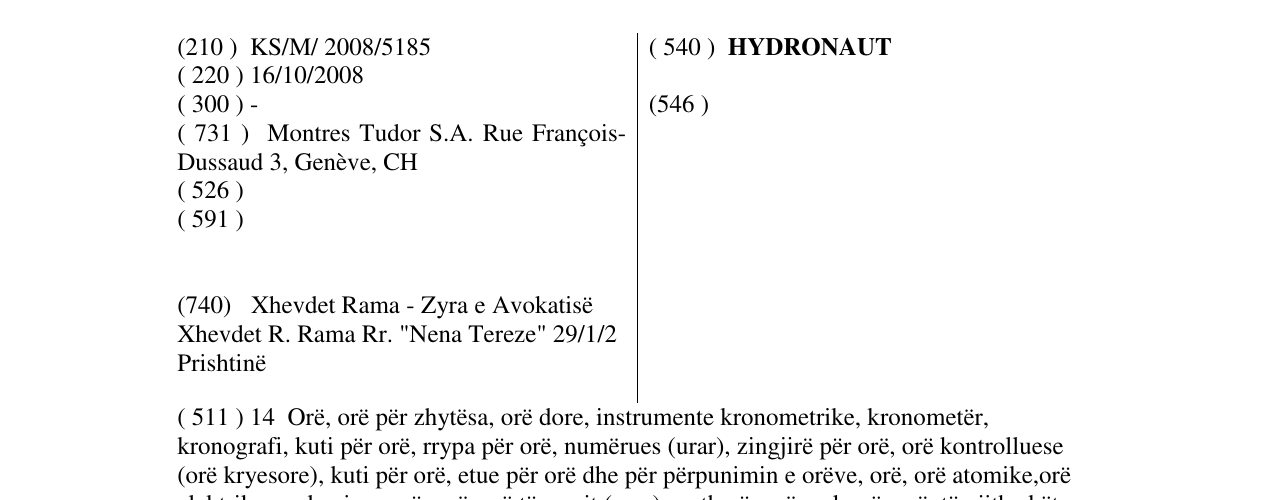 Zëri i markës HYDRONAUT në buletin