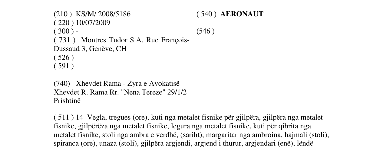 Zëri i markës AERONAUT në buletin