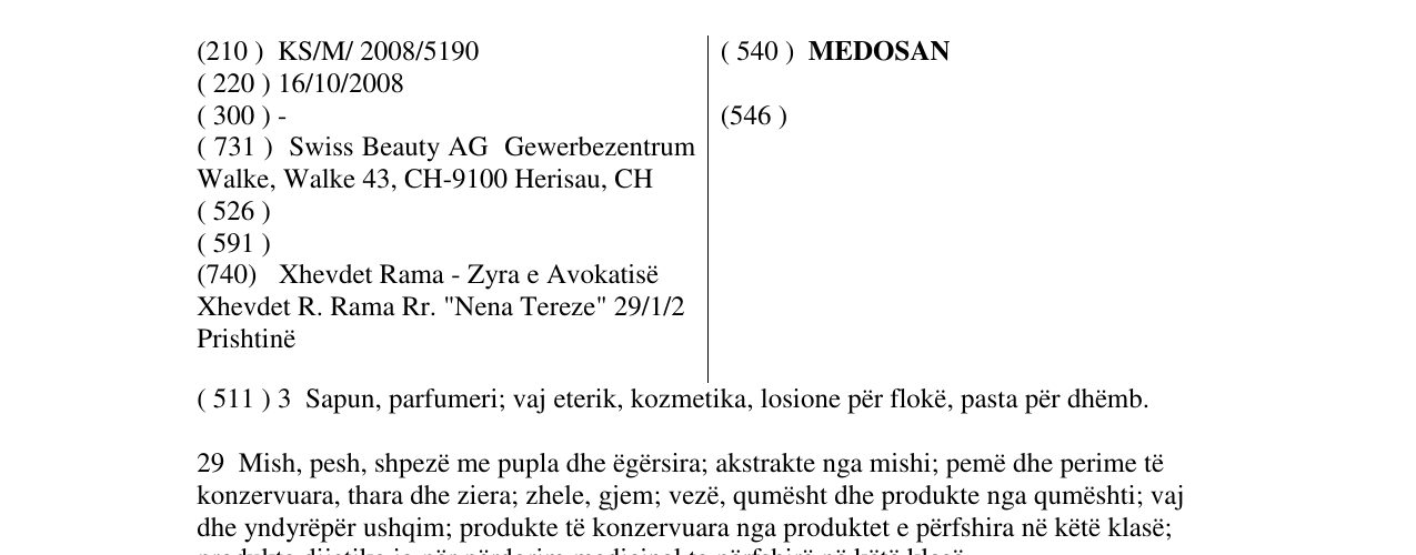 Zëri i markës MEDOSAN në buletin