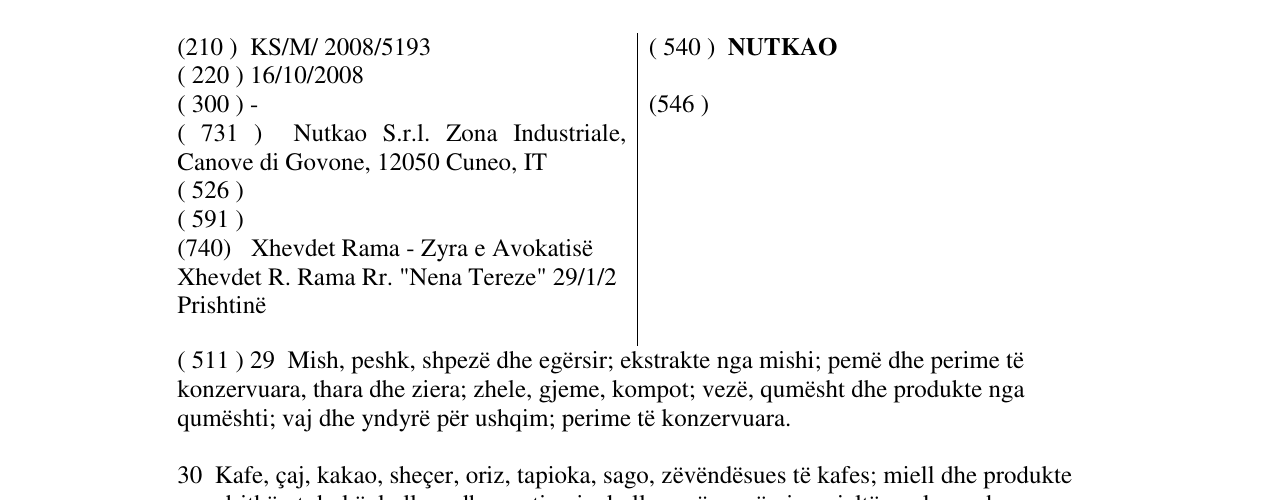 Zëri i markës NUTKAO në buletin