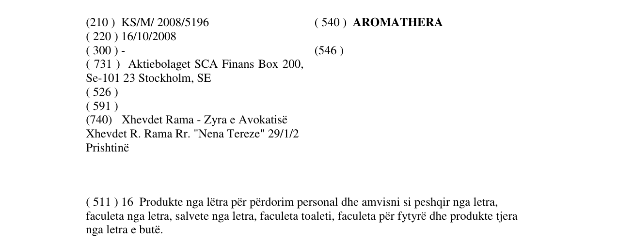 Zëri i markës AROMATHERA në buletin