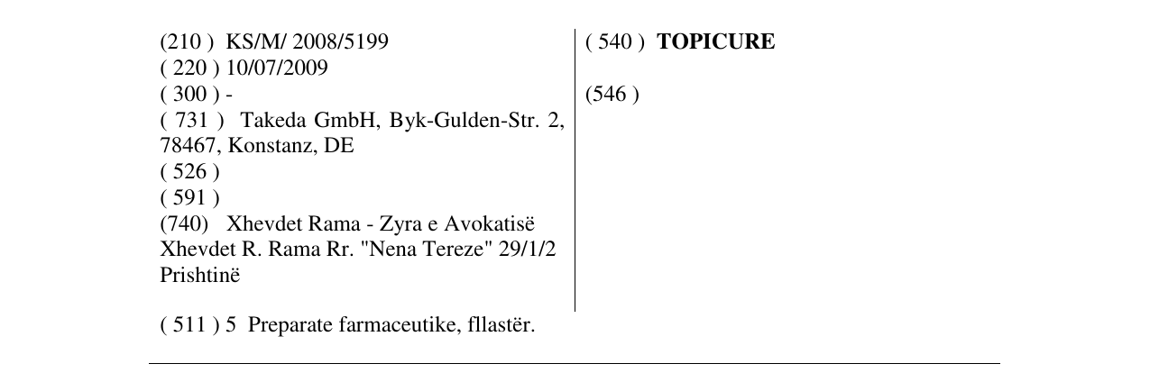 Zëri i markës TOPICURE në buletin