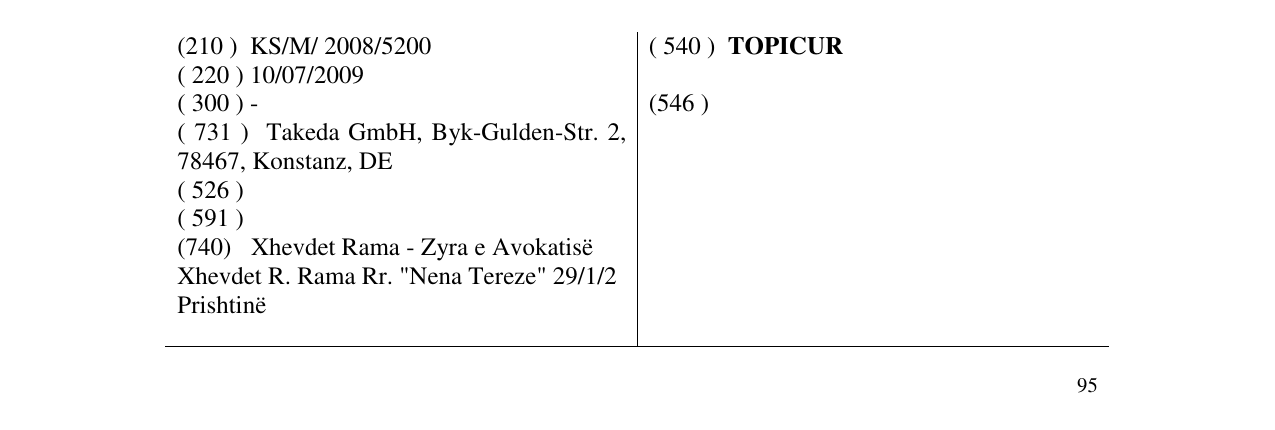 Zëri i markës TOPICUR në buletin