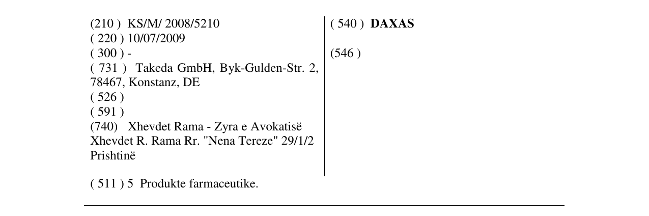 Zëri i markës DAXAS në buletin