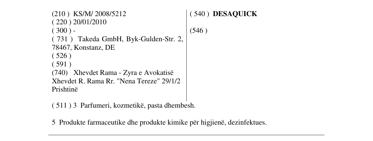 Zëri i markës DESAQUICK në buletin