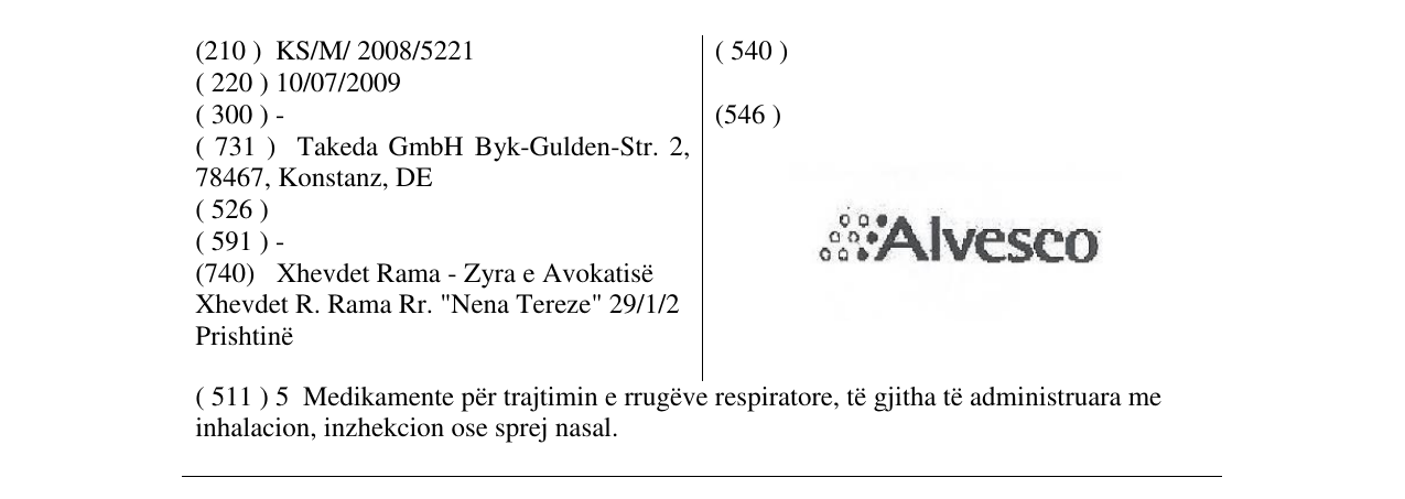 Zëri i markës Alvesco në buletin