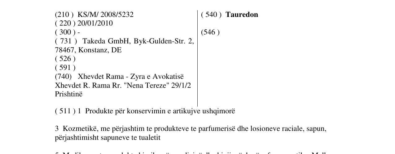 Zëri i markës Tauredon në buletin