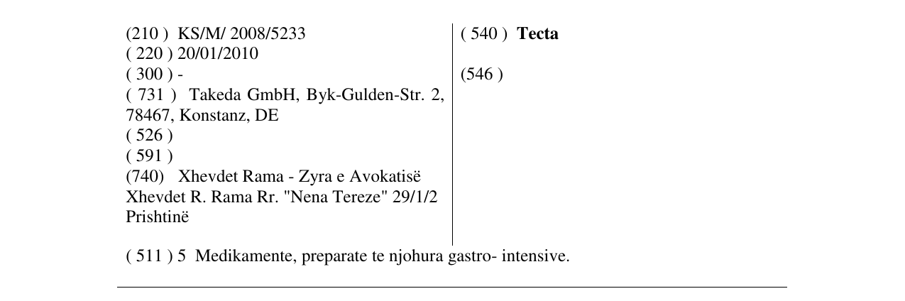 Zëri i markës Tecta në buletin