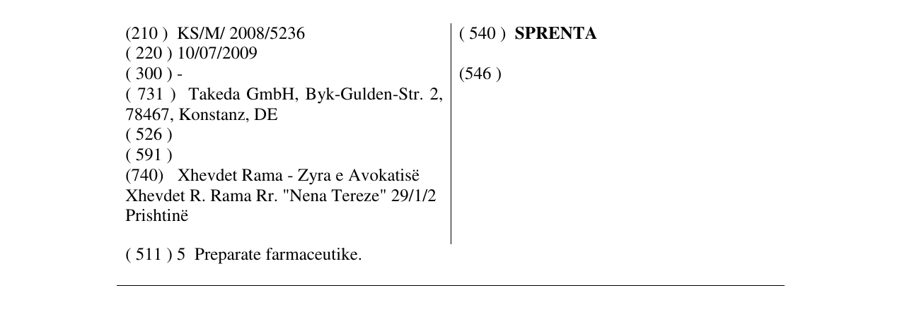 Zëri i markës SPRENTA në buletin