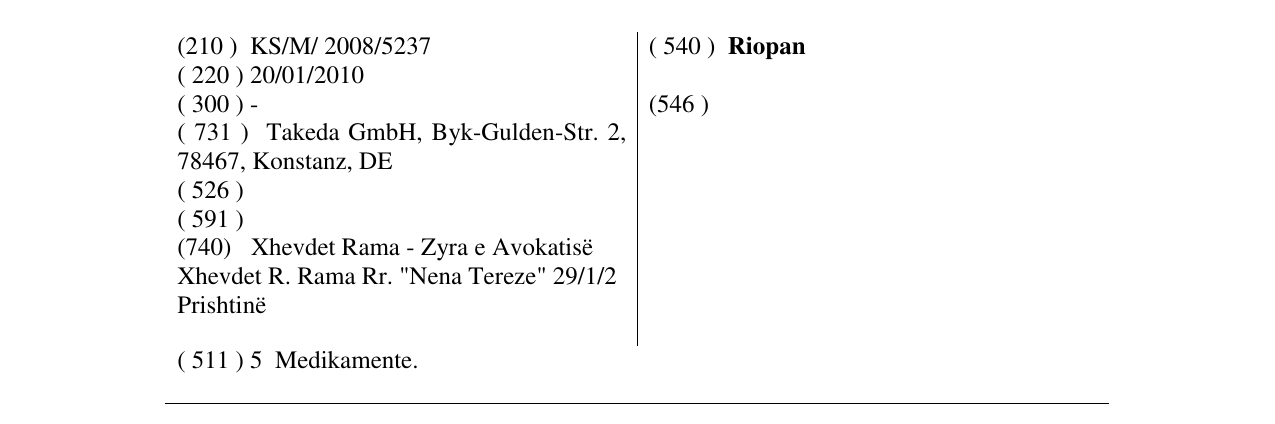 Zëri i markës Riopan në buletin