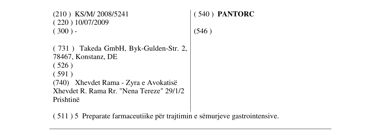 Zëri i markës PANTORC në buletin