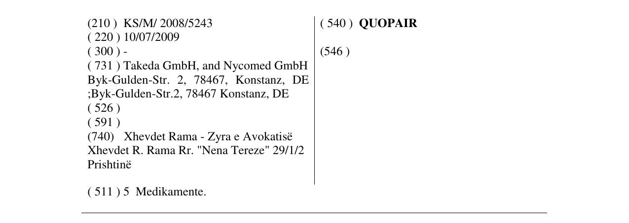 Zëri i markës QUOPAIR në buletin