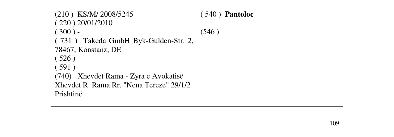 Zëri i markës Pantoloc në buletin