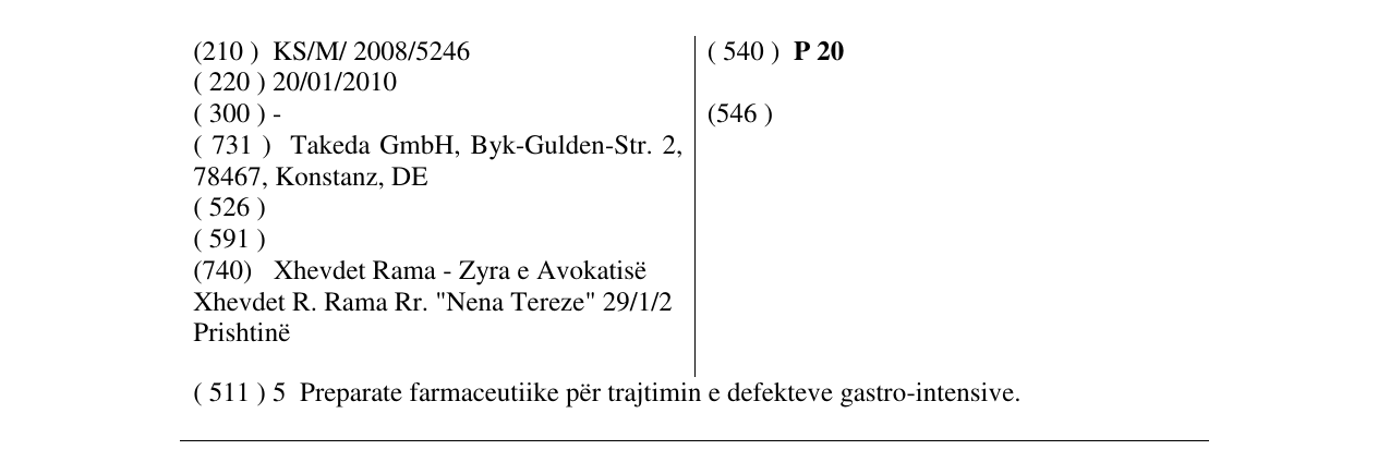 Zëri i markës P 20 në buletin