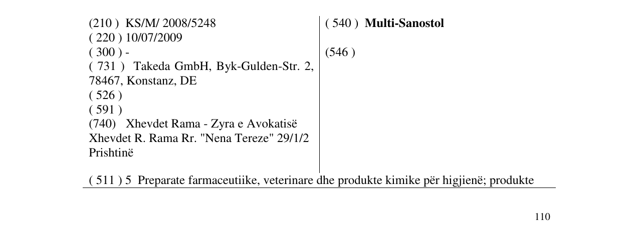 Zëri i markës Multi-Sanostol në buletin